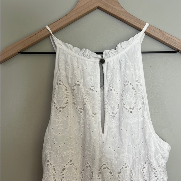 Maeve midi dress high neck ivory eyelet lace scalloped hem white sz 10 Anthro - Picture 6 of 8